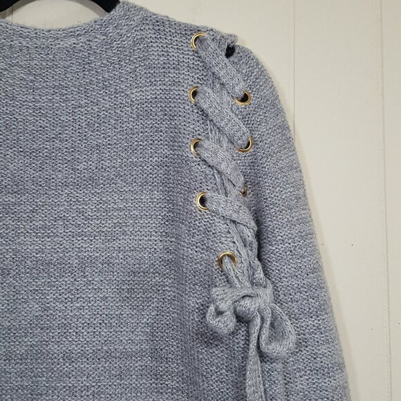 Jella C Frayed Lace up sweater heather gray sz S - Picture 6 of 8
